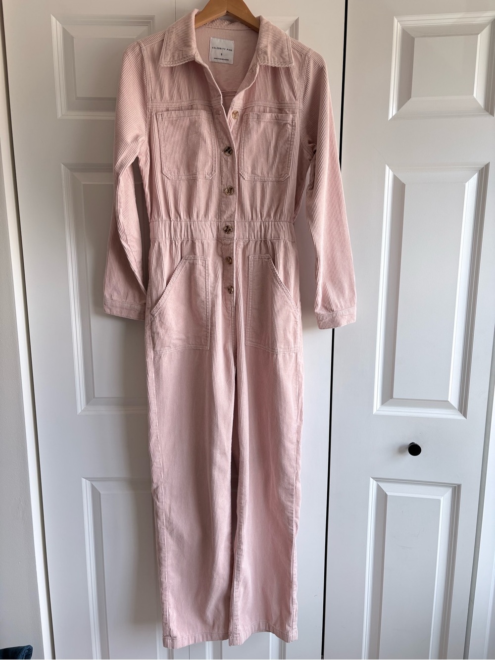 Women's Blush Pink Corduroy Utility Jumpsuit
